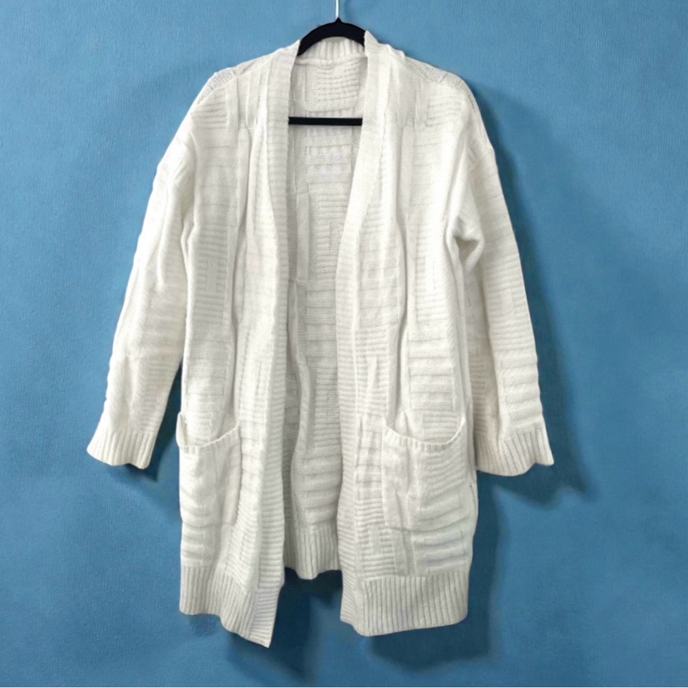 White Womens Duster Cardigan Sweater With Pockets